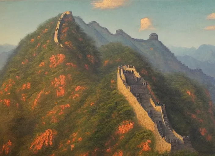 Image similar to the great chinese wall in the style of hudson river school of art, oil on canvas