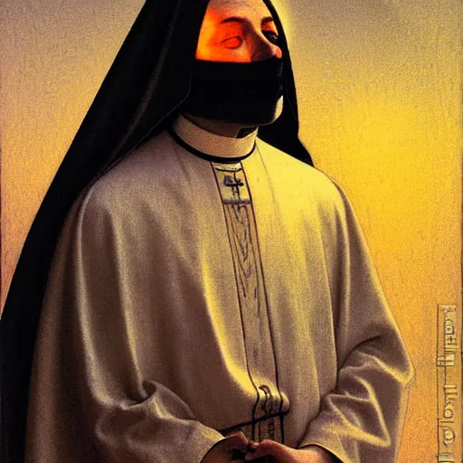 Image similar to priest in a mask of sun, by carl bloch