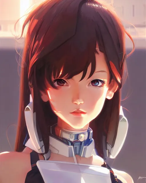 Image similar to portrait Anime as Mecha warrior girl cute-fine-face, pretty face, realistic shaded Perfect face, fine details. Anime. realistic shaded lighting by Ilya Kuvshinov Giuseppe Dangelico Pino and Michael Garmash and Rob Rey