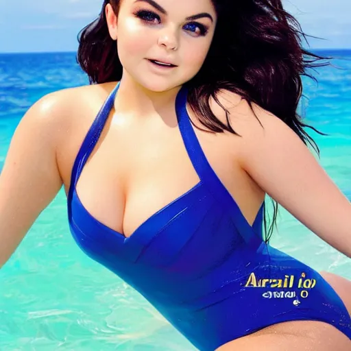 Prompt: Ariel winter on sport illustrated swimsuit cover,