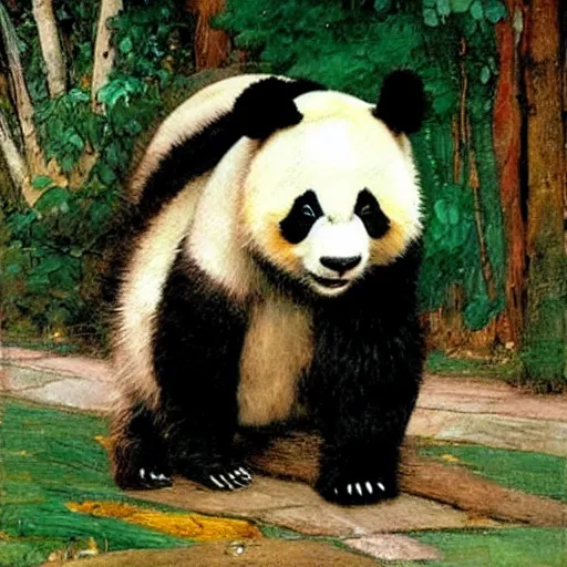 Image similar to a panda dancing by john william waterhouse