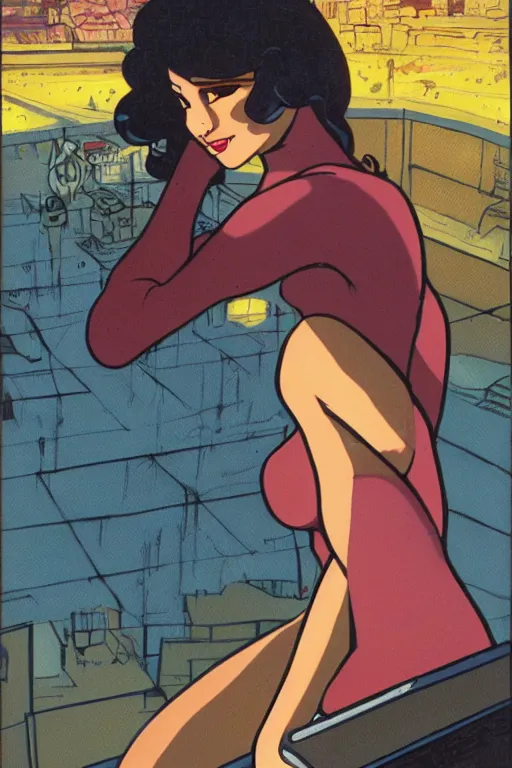 Image similar to portrait of an attractive young female protagonist, center focus, in city street, detailed artwork by ralph bakshi