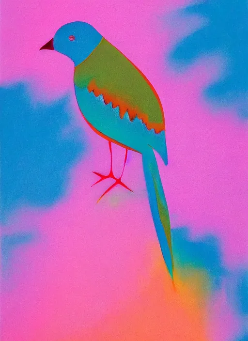 Image similar to a close up of a bird on a pink background, an airbrush painting by ronnie landfield, dribble, lyrical abstraction, airbrush art, ultrafine detail, matte background