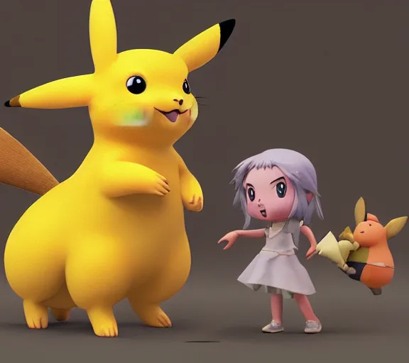 Image similar to epic fantasy comic book style portrait painting of a giant feral pikachu holding a tiny misty from pokemon, by mark ryden and pixar and hayao miyazaki, unreal 5, daz, hyperrealistic, octane render, cosplay, rpg portrait, dynamic lighting, intricate detail, cinematic