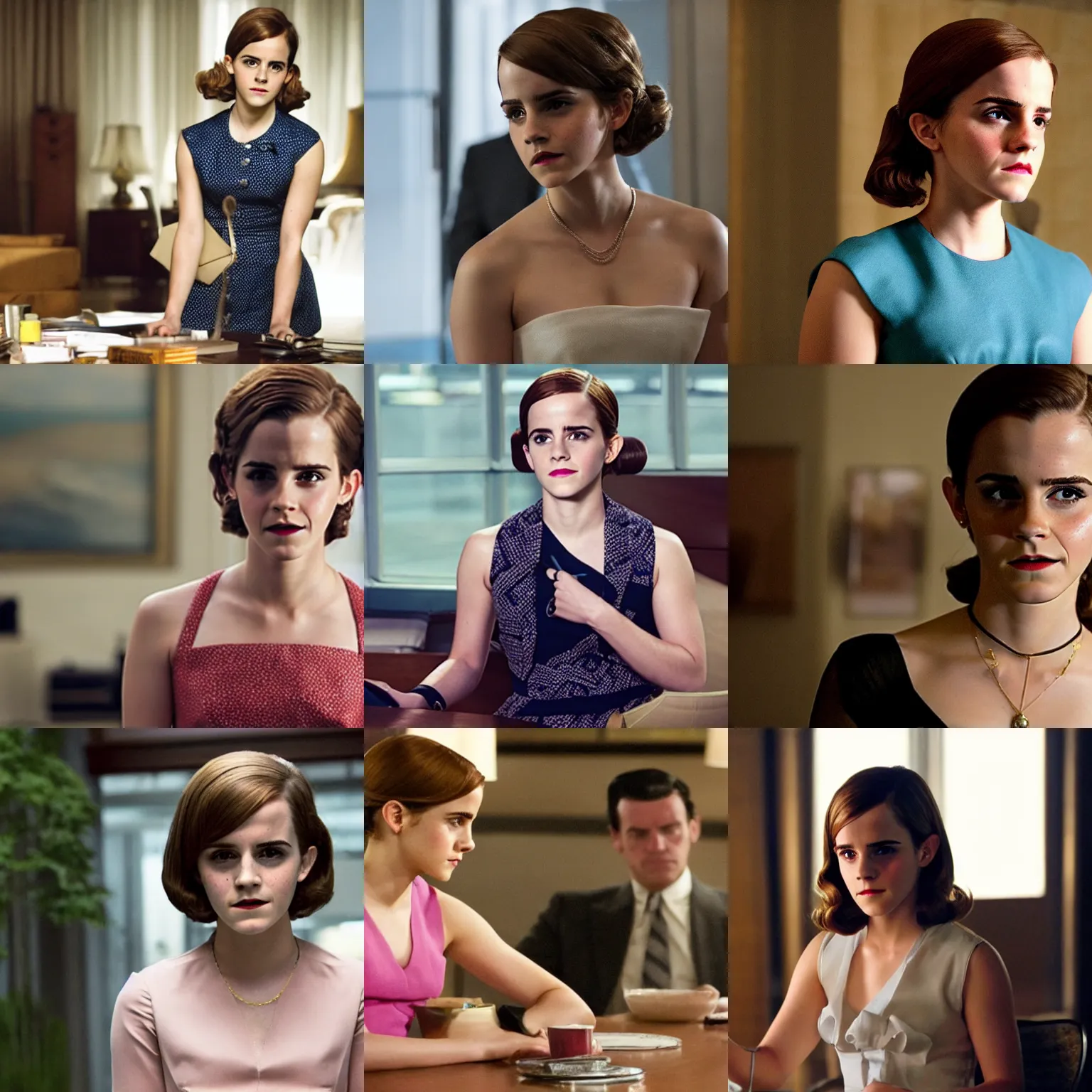 Prompt: Movie still of Emma Watson in Mad Men