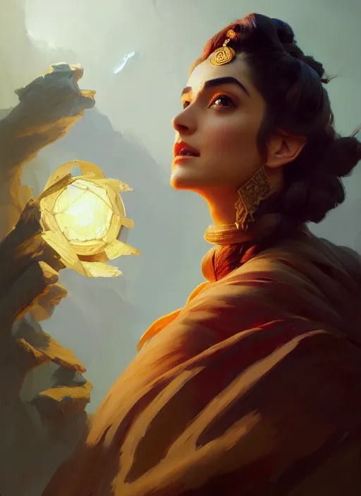 Image similar to side portrait, maya ali, wind sorcerer, gloomhaven, organic painting, hard edges, luminescent, octane render, by greg manchess, huang guangjian, gil elvgren, sachin teng, greg rutkowski, jesper ejsing, rhads, ilya kuvshinov, cushart krenz