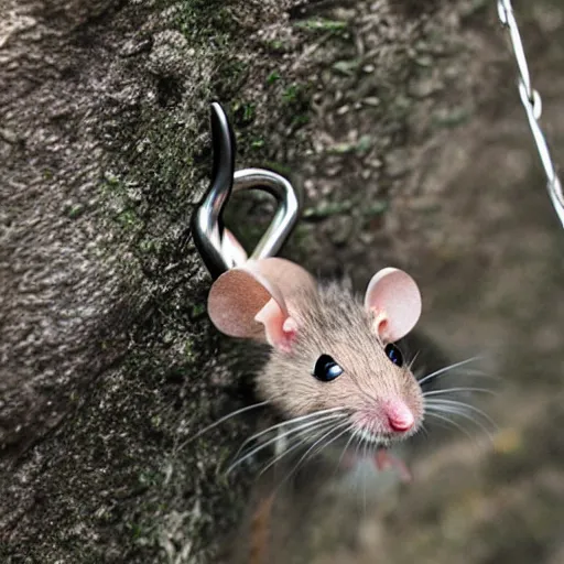 Prompt: mouse climbing with carabiner