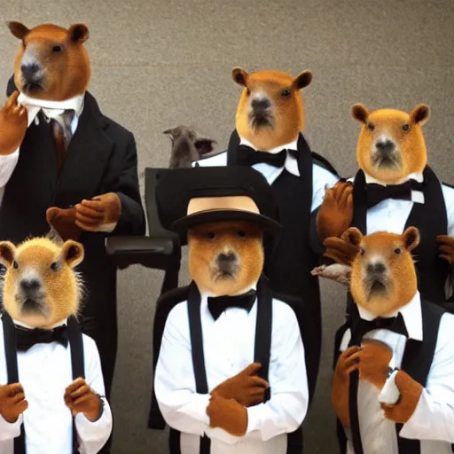 Prompt: capybaras in a barbershop quartet,