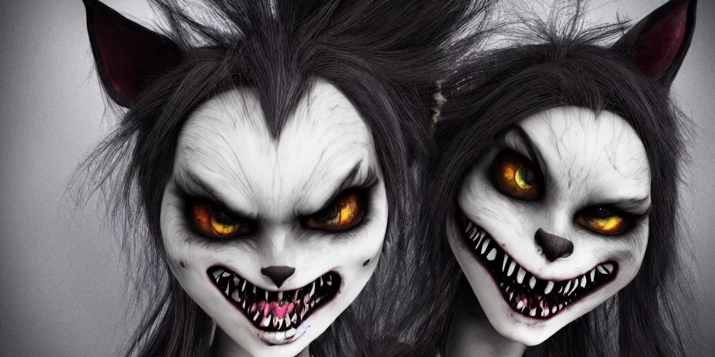 Prompt: photorealistic angry Cheshire, inspired by Tim Burton, detailed, 4k