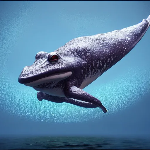 Prompt: hybrid of frog whale swimming in ocean, extremely detailed raytracing, vray, 5 5 mm