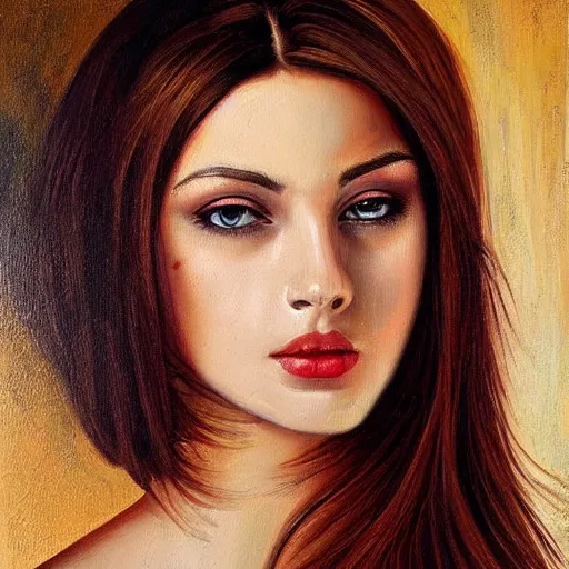 Image similar to painting of a portrait of a beautiful young woman _ dark _ haired woman by cheval michael