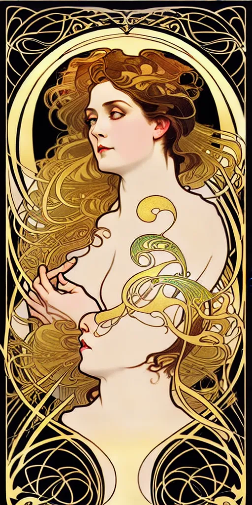 Image similar to the source of future growth dramatic, elaborate emotive Art Nouveau styles to emphasise beauty as a transcendental, seamless pattern, symmetrical, large motifs, hyper realistic, 8k image, 3D, supersharp, Flowing shiny rainbow silk cloth, Art nouveau curves and swirls, beautiful Adele by Alphonse Mucha, glossy iridescent and black and lustrous gold colors , perfect symmetry, iridescent, High Definition, sci-fi, Octane render in Maya and Houdini, light, shadows, reflections, photorealistic, masterpiece, smooth gradients, no blur, sharp focus, photorealistic, insanely detailed and intricate, cinematic lighting, Octane render, epic scene, 8K