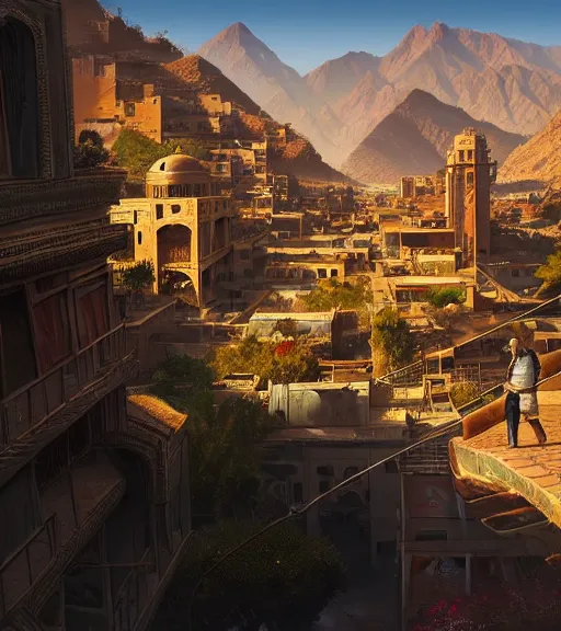 Image similar to highly detailed iran in gta v, stephen bliss, unreal engine, fantasy art by greg rutkowski, loish, rhads, ferdinand knab, makoto shinkai and lois van baarle, ilya kuvshinov, rossdraws, tom bagshaw, global illumination, radiant light, detailed and intricate environment