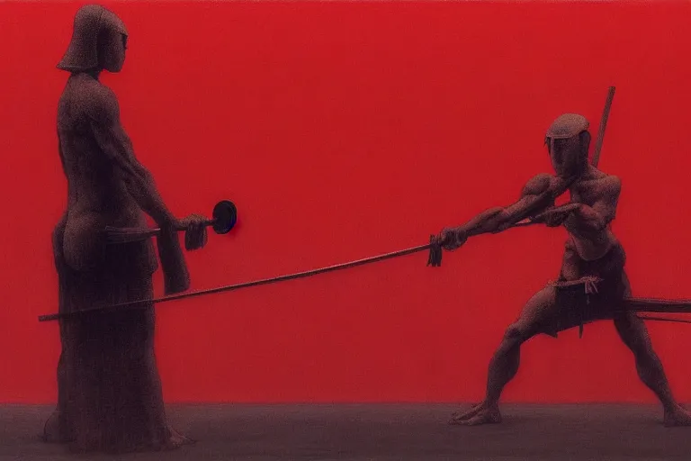 Image similar to only with red, a red samurai do seppuku, tokio, a lot of frogs watch, in the style of beksinski, parts by edward hopper, parts by rodcenko, parts by yue minjun, intricate and epic composition, red by caravaggio, insanely quality, highly detailed, masterpiece, red light, artstation, 4 k