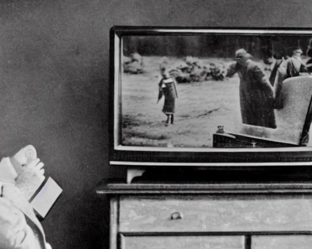 Image similar to 1 9 0 0 s photo of a person watching a flat screen hd tv