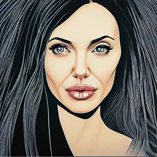 Prompt: “Angelina Jolie portrait, Audrey Kawasaki”