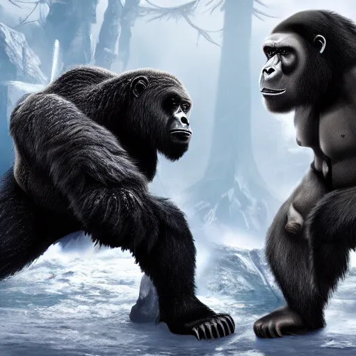 Image similar to a bear and a gorilla fighting in mortal kombat, highly detailed, 4 k