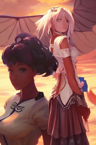 Prompt: isekai masterpiece by blade lovewn, hongbsws, mandy jurgens, irina french, rachel walpole, ross tran, illya kuvshinov, waterhouse, and alyn spiller of a beautiful black woman