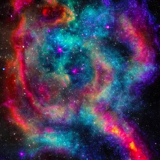 Image similar to An otherworldly scene with swirling galaxies and colorful nebulaes