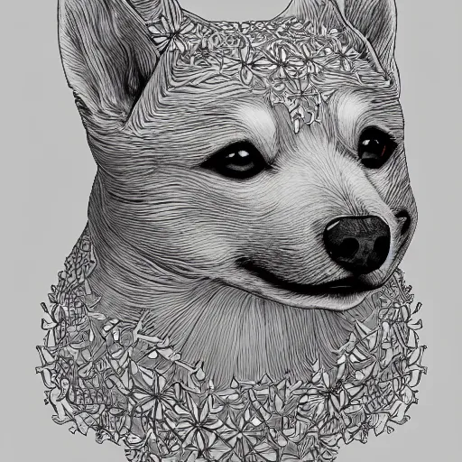 Prompt: the head of an incredibly elegant and beautiful shiba partially made of potatoes and violets, an ultrafine detailed illustration by james jean, final fantasy, intricate linework, bright colors, behance contest winner, vanitas, angular, altermodern, unreal engine 5 highly rendered, global illumination, radiant light, detailed and intricate environment