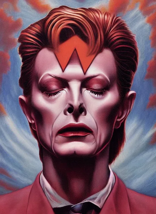 Image similar to twin peaks poster art, portrait of david bowie fights off the temptation for human instrumentality, by michael whelan, rossetti bouguereau, artgerm, retro, nostalgic, old fashioned