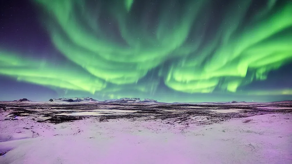 Prompt: iceland astrophotography, beautiful night sky, aurora borealis, award winning photograph, national geographic, victo ngai