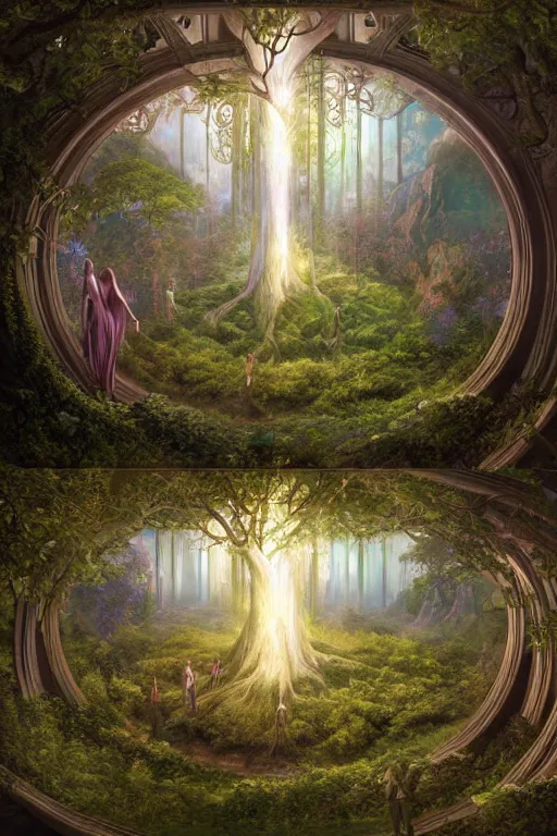 Image similar to tree of life, four seasons, volymetric light, highly detailed matte painting by ( ohrai ), charlie bowater and mark brooks