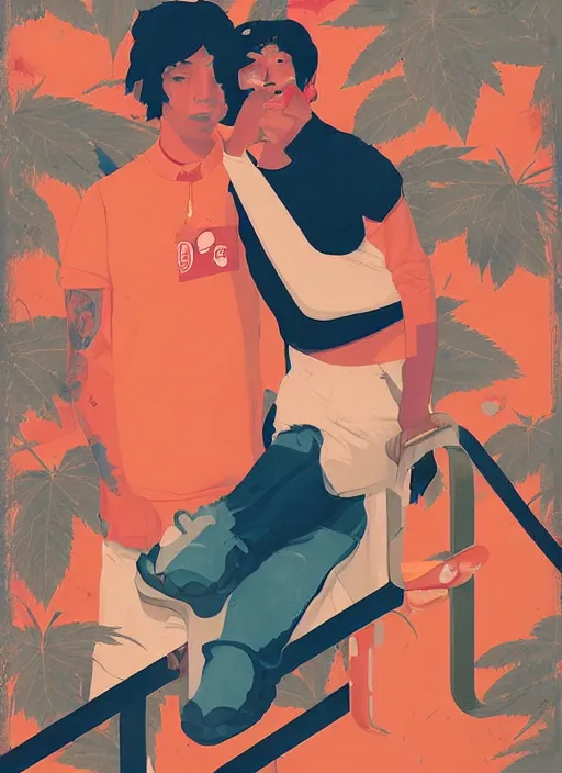 Image similar to 2022 Stoner couple in Love by Sachin Teng x Supreme :5 attractive, stylish, designer , smoke, marijuana asymmetrical, Matte Painting , geometric shapes, hard edges, graffiti, street art:4 Masterpiece, impressive detail, colorful, by Sachin Teng:4