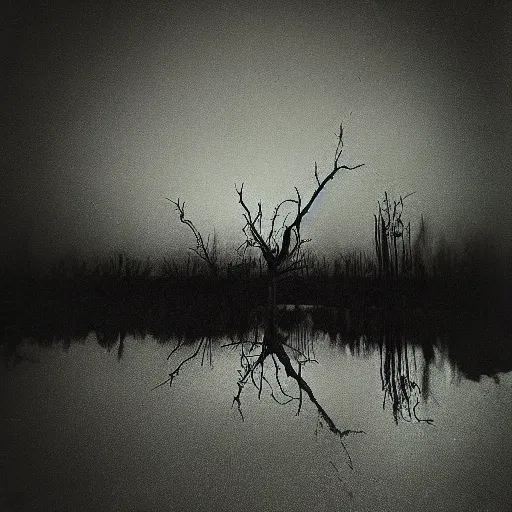 Image similar to dark selfie of a nuclear explosion in the louisiana swamps, pictorialism