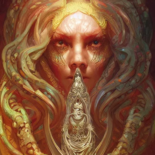 Image similar to a ancient cthulhu goddess, D&D, fantasy, intricate, highly detailed,, artstation, concept art, smooth, sharp focus, art by artgerm and greg rutkowski and alphonse mucha