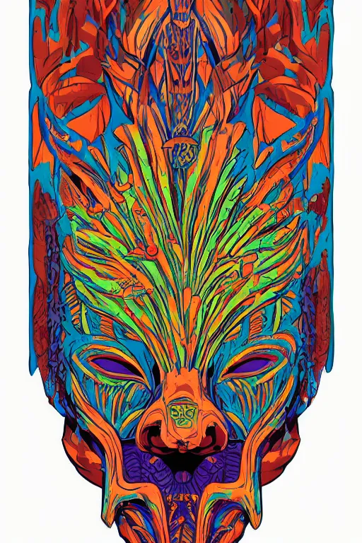 Image similar to animal mask totem roots flower tribal feather gemstone plant wood rock shaman vodoo video game vector cutout illustration vivid multicolor borderlands comics by josan gonzales and dan mumford radiating a glowing aura