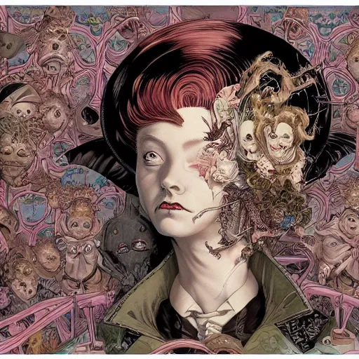 Image similar to portrait of crazy victorian girl, symmetrical, by yoichi hatakenaka, masamune shirow, josan gonzales and dan mumford, ayami kojima, takato yamamoto, barclay shaw, karol bak, yukito kishiro