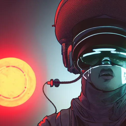 Prompt: in the style of max prentis and deathburger and laurie greasley a close up of a young explorer wearing a cyberpunk headpiece who is standing in front of a large circular ancient glowing portal, highly detailed, 8k wallpaper