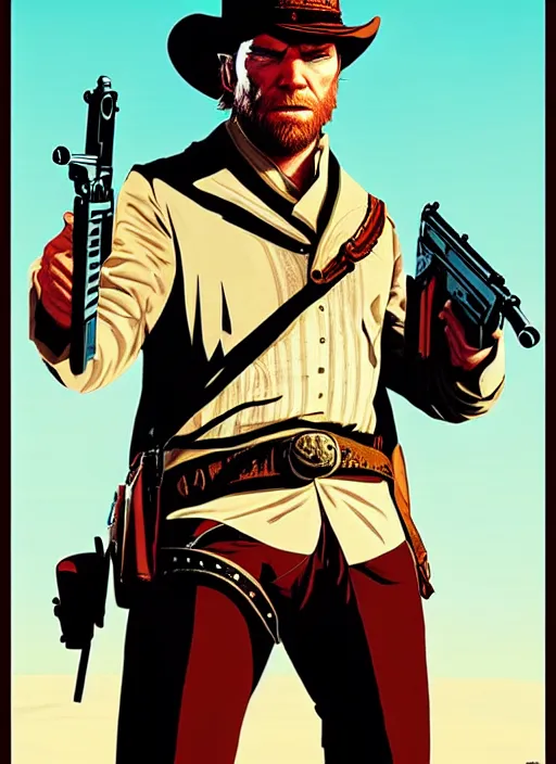 Prompt: a Red Dead Redemption poster of Ewan McGregor as Obi-Wan Kenobi, in the show Westworld, poster artwork by Michael Whelan and Tomer Hanuka, clean