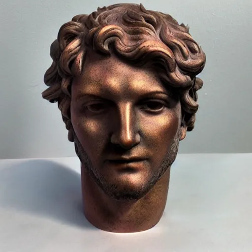 Image similar to 3 d renaissance statue head, mix with neon art, highly detailed