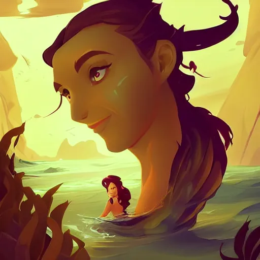 Image similar to painting mermaid treasure on sea of thieves game avatar hero smooth face median photoshop filter cutout vector, behance hd by jesper ejsing, by rhads, makoto shinkai and lois van baarle, ilya kuvshinov, rossdraws global illumination