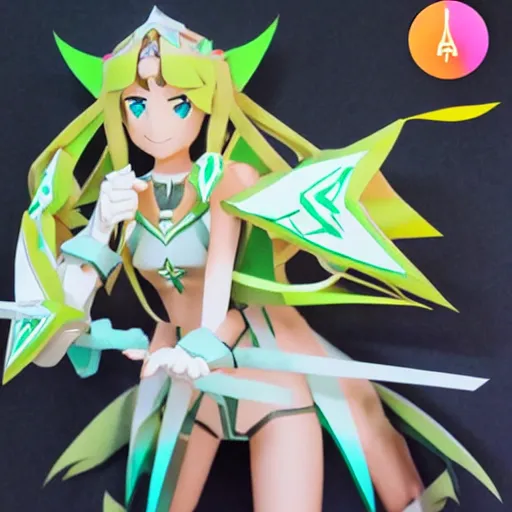 Image similar to a paper model of mythra, paper modeling art.