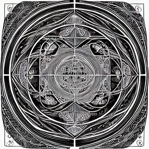 Image similar to The map is covered in intricate drawings and symbols that appear to depict the flow of some sort of energy or substance. The center of the map is dominated by a large spiral, with lines emanating out from it in all directions. There are three main sections to the map: the left side, the right side, and the middle. The left side appears to be a series of interconnected chambers, while the right side is a series of mazes. The middle section is a series of interlocking gears.