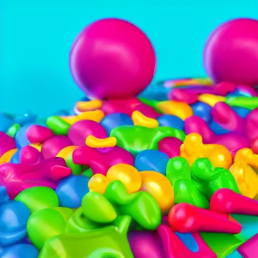 Image similar to a crocodile made entirely out of gumdrops, candyland background, cinematic lighting, product photography, 3 d render