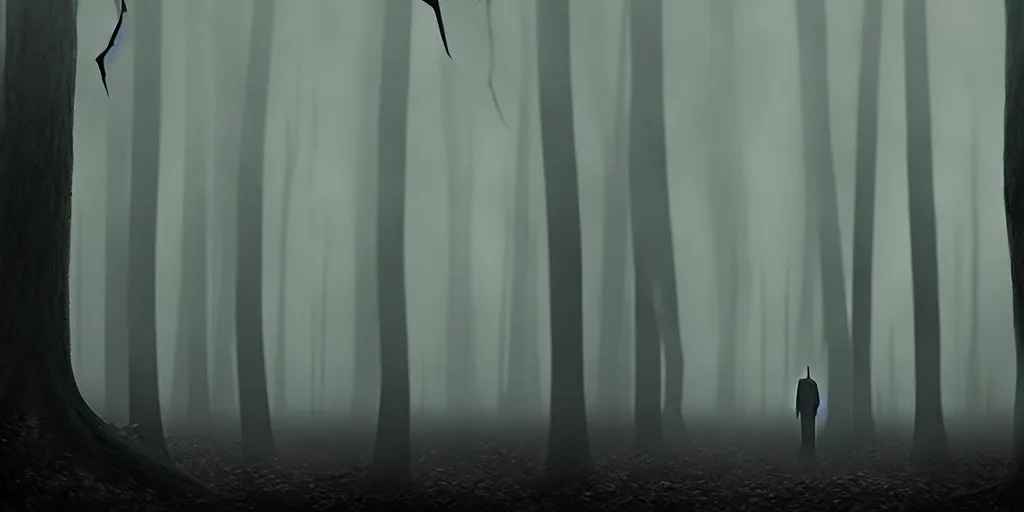 Prompt: a dark foggy forest, a very tall faceless monster standing amongst the trees, style of alexandre chaudret, horror, dark fantasy, detailed, artstation, 4 k