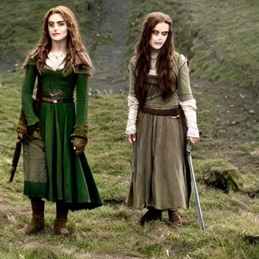 Prompt: Keira Knightley and Emma Watson as elves in lord of the Rings