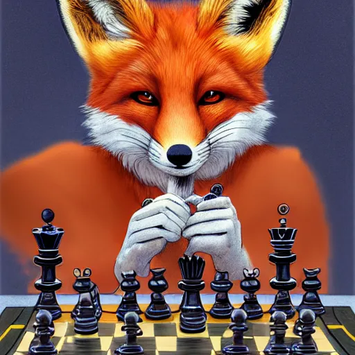 Image similar to An anthro fox playing chess, facing the viewer, trending on FurAffinity, energetic, dynamic, digital art, highly detailed, FurAffinity, anthro, furry, anthro, high quality, digital fantasy art, FurAffinity, favorite, character art