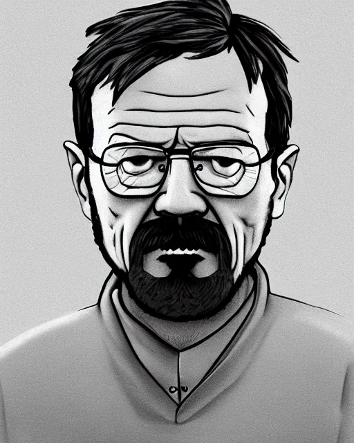 Image similar to portrait of walter white in the style of justin roiland. heisenberg. breaking bad. cinematic lighting. style of rick & morty. photographic, photography. by justin roiland