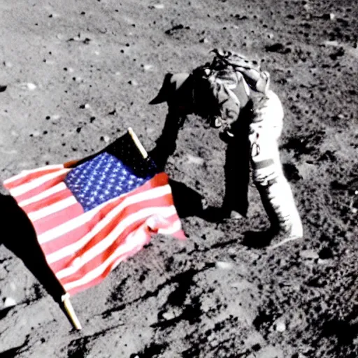 Image similar to photograph of a cowboy planting the american flag on the moon