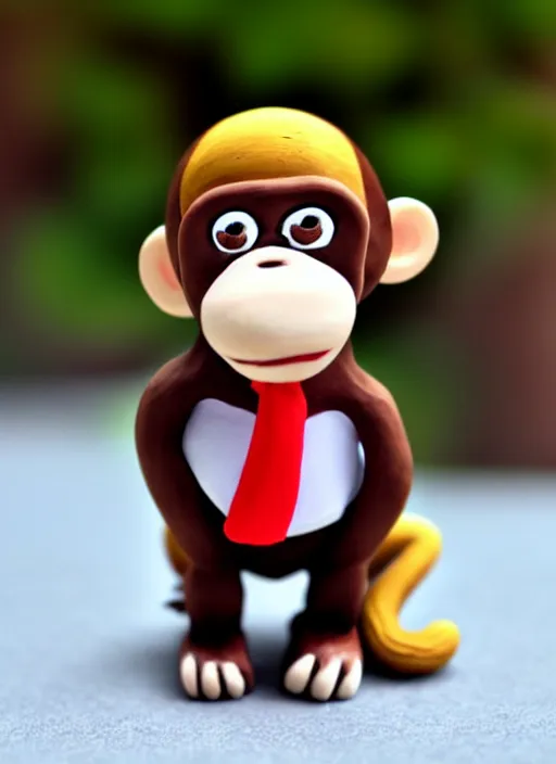 Image similar to monkey cartoon character with tie, clay figure, kawaii