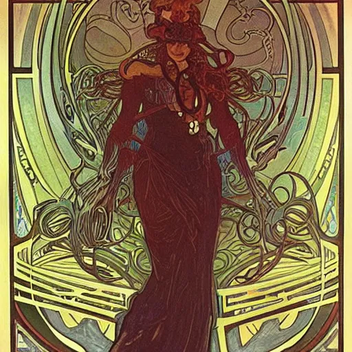 Image similar to lovecraftian villain by alphonse mucha