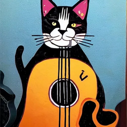 Prompt: cat combined with a guitar