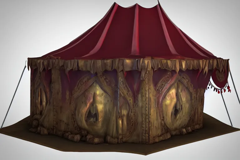 Image similar to 3d sculpt of a huge dark fantasy gothic circus tent, artstaton, digital illustration