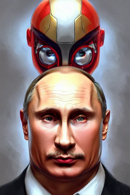 Image similar to vladimir putin as a robotnik, realistic portrait, symmetrical, highly detailed, digital painting, artstation, concept art, smooth, sharp focus, illustration, cinematic lighting, art by artgerm and greg rutkowski and alphonse mucha