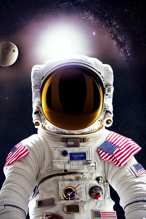 Prompt: extremely detailed portrait of space astronaut, wearing gloves, iphone in hand, reflection of the moon in visor, alien looking over shoulder from behind, extreme close shot, dramatic backlight, award winning photo by jimmy nelson